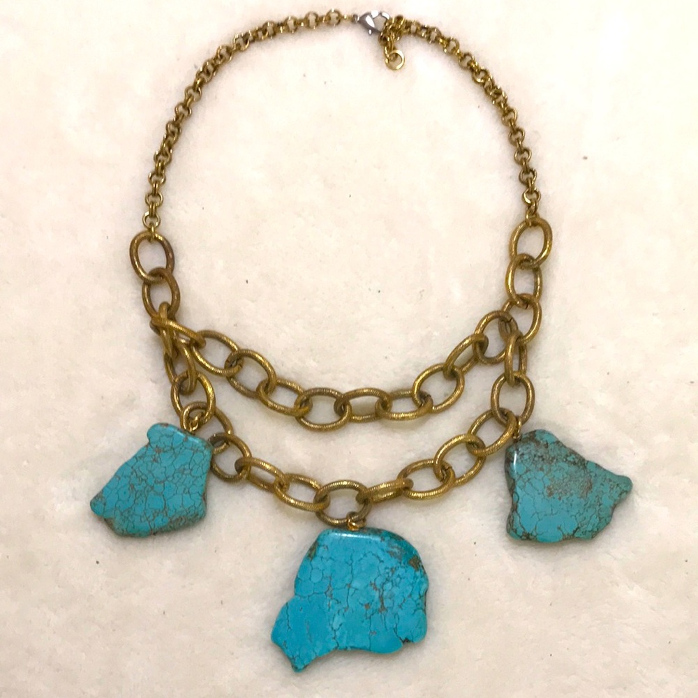 | EUC Lane Bryant  Faux Turquoise Chunks On Gold Chain Necklace - 20”+ St…